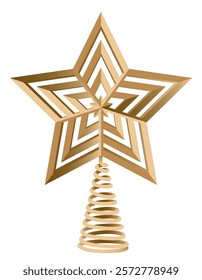 Christmas tree topper in shape of golden star. Flat vector illustration isolated on white background.  Winter holiday decoration.