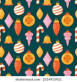 Christmas tree toy background. Holiday seamless pattern