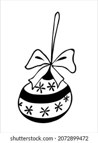Juguete de árbol de Navidad, bola con arco sobre fondo blanco. Ilustración del vector