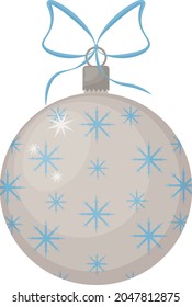 bola de juguete de árbol de Navidad. Un juguete para decorar un árbol de Navidad en forma de bola de plata decorada con copos de nieve azules. accesorio de Navidad, ilustración vectorial aislada en fondo blanco