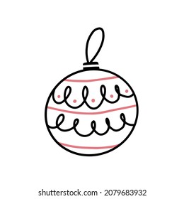 Balón de juguete de árbol de Navidad con diferentes líneas y puntos en un sencillo estilo de doodle.