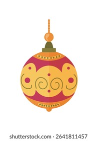 Bola de juguete del árbol de navidad. Clipart de Vector plano, ilustración con fondo aislado.