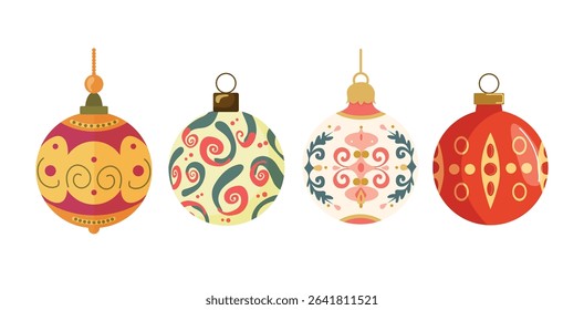 Bola de juguete del árbol de navidad. Clipart de Vector plano, ilustración con fondo aislado.