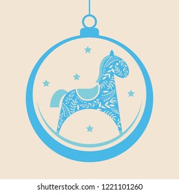Christmas tree toy, a ball with a horse. Simple flat design.