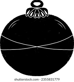 Christmas tree toy, ball. Illustration in linocut style, stylization, rustic style. Vector element for design