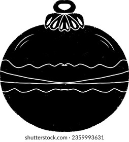 Christmas tree toy, ball. Illustration in linocut style, stylization, rustic style. Vector element for design	
