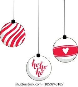 christmas tree toy ball red with lettering ho ho ho