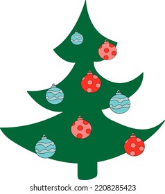 Christmas Tree with Christmas toy balls. Hand-drawn illustration. 