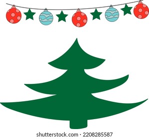 Christmas Tree with Christmas toy balls. Hand-drawn illustration. 