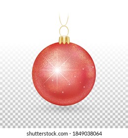 Christmas tree toy - balls with sparkling sparkles. Red sparkling decorative element for design. Isolated on a white background. Vector illustration.