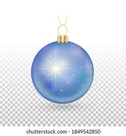 Christmas tree toy - balls with sparkling sparkles. Blue sparkling decorative element for design. Isolated on a white background. Vector illustration.