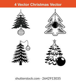 Christmas tree toy black glyph silhouette set,Christmas Decoration Icon on Checkerboard Transparent Background