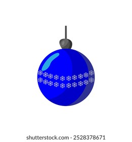 Christmas tree toy of blue color with a pattern of snowflakes, toy with a print of snowflakes, Christmas tree decoration, ball on the Christmas tree icon.