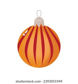 Christmas tree toy in cartoon design. This festive toy boast orange palette that adds to its overall beauty and complements its finely crafted shape. Vector illustration.