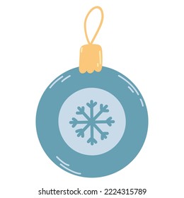 Christmas tree toy in cartoon flat style. Hand drawn vector illustration of New Year decoration with snowflake