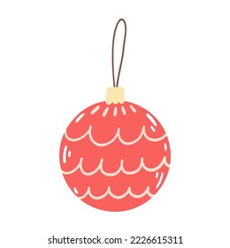 Christmas tree toy in cartoon flat style. Hand drawn vector illustration of New Year decoration