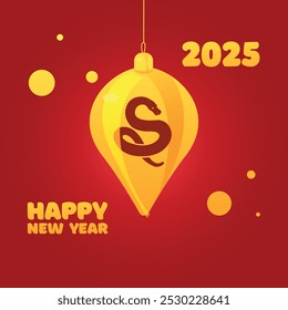 Christmas tree toy with Chinese snake New Year card in a minimalist style.