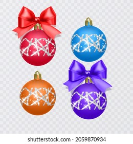 Christmas tree toy. Colorful ball with glittering texture isolated on white background. Realistic vector illustration. Design element