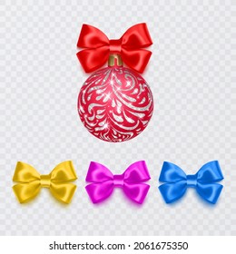 Christmas tree toy. Colorful ball with glittering texture isolated on white background. Realistic vector illustration. Design element