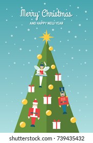 Christmas tree toy decorations vector greetings card/ illustration