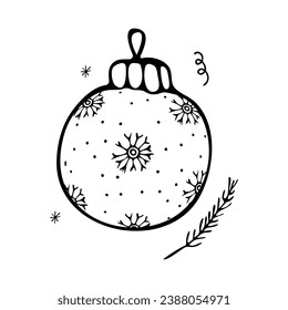 Christmas tree toy in doodle style on an isolated white background.Winter season.Illustration for Christmas and New Year holidays.