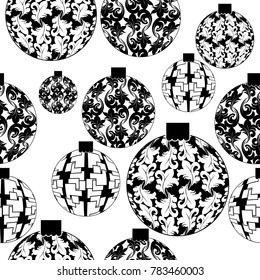 Christmas tree toy with floral and abstract drawing seamless pattern