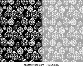 Christmas tree toy with floral and abstract drawing seamless pattern