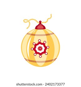 Christmas tree toy in folk style. Isolated glass ball. Colored decorative design element. Christmas trinkets and decorations. Cartoon vector illustration, icon, clip art