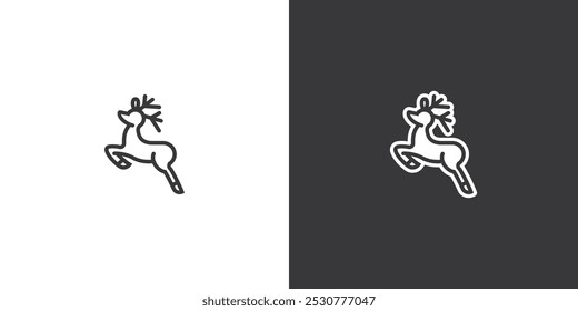 Christmas tree toy in the form of a deer on a black and white background. Original vector illustration in vintage style. Hand drawn, not AI