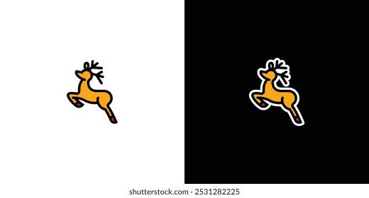 Christmas tree toy in the form of a deer on a black and white background. Original vector illustration in vintage style. Hand drawn, not AI