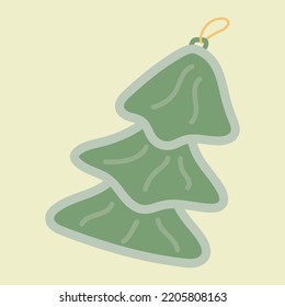 Jouet d'arbre de Noël en forme d'arbre de Noël vert aux éléments simples. Un style de dessin simple. Un modèle pour la décoration d'un intérieur de Nouvel An ou d'une carte postale. Illustration vectorielle isolée.
