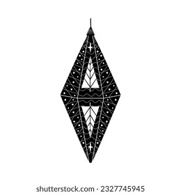 Christmas tree toy. Happy new year decorations in black silhouette style with ornaments. Christmas cut file- holiday symbol icon. Vector illustration
