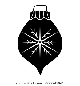 Christmas tree toy. Happy new year decorations in black silhouette style with decor and star. Christmas cut file- holiday symbol icon. Vector illustration