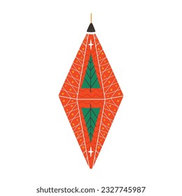 Christmas tree toy. Happy new year decorations in retro colors flat style with decorations. Christmas sticker - holiday symbol icon. Vector illustration
