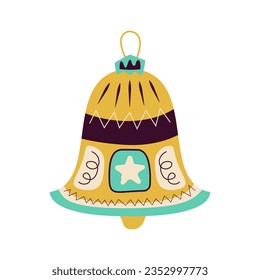 Christmas tree toy. Happy new year decoration in retro colors flat style with . Christmas sticker - holiday symbol icon. Vector illustration design.