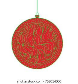 Christmas tree toy. Happy New Year. Zentangle. Hand drawn christmas ball with abstract patterns on isolation background. Design for spiritual relaxation for adults. Line art creation. Xmas ball