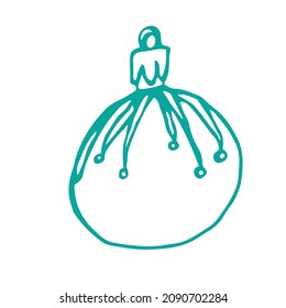 Christmas tree toy with icicles and beads. Hand drawn vector illustration in doodle technique. Cozy element for Christmass and New Year's designs, posters, postcards.