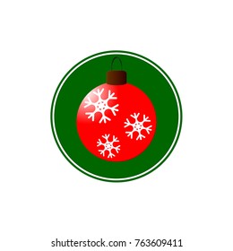 Christmas tree toy icon, isolated circle sticker, flat design template, vector illustration