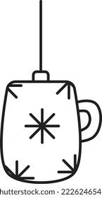 Christmas tree toy, line art, simple minimalistic design, black and white