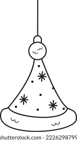 Christmas tree toy, line art, simple minimalistic design, black and white