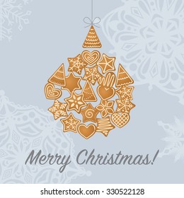 Christmas tree toy made of gingerbread. Vector illustration