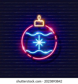 Christmas tree toy neon sign. Glowing Christmas icon. New Year and Christmas concept. Vector illustration for design.