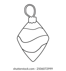 Juguete del árbol de navidad. Icono de Vector de contorno. Color negro. Diseño dibujado a mano. Ilustración sobre fondo blanco.