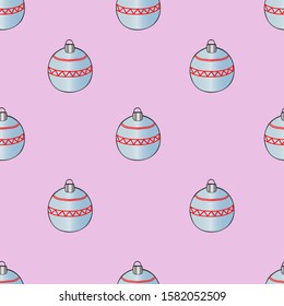 Christmas tree toy pattern. Glass bowl. Pink background. Christmas. New Year. Holiday print.