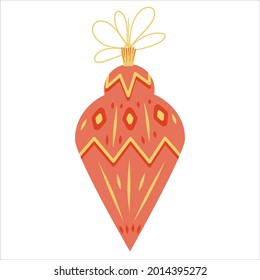 The Christmas tree toy is a pointed ball in a retro style isolated on a white background. Mid-Century Modern design, 1950s 1960s. Vector illustration in a flat style. Decor for holiday cards.