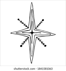 Christmas tree toy polar star. Single doodle vector illustration. Hand drawn.