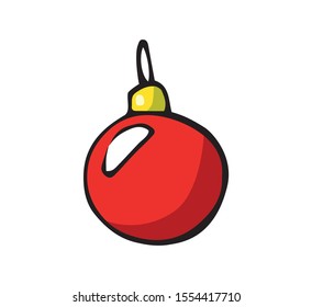 Christmas tree toy, red  ball  on a white background, vector 