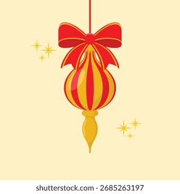Christmas tree toy with red bow. Holiday decoration vector illustration.