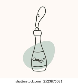 Christmas tree toy in the shape of a champagne bottle. Doodle vector illustration for winter greeting cards, posters, stickers and seasonal design.