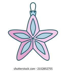 Christmas tree toy in shape of star. Holiday decor object in lineal flat style.